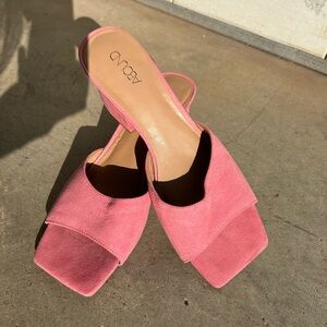 Square Toe Suede Heels